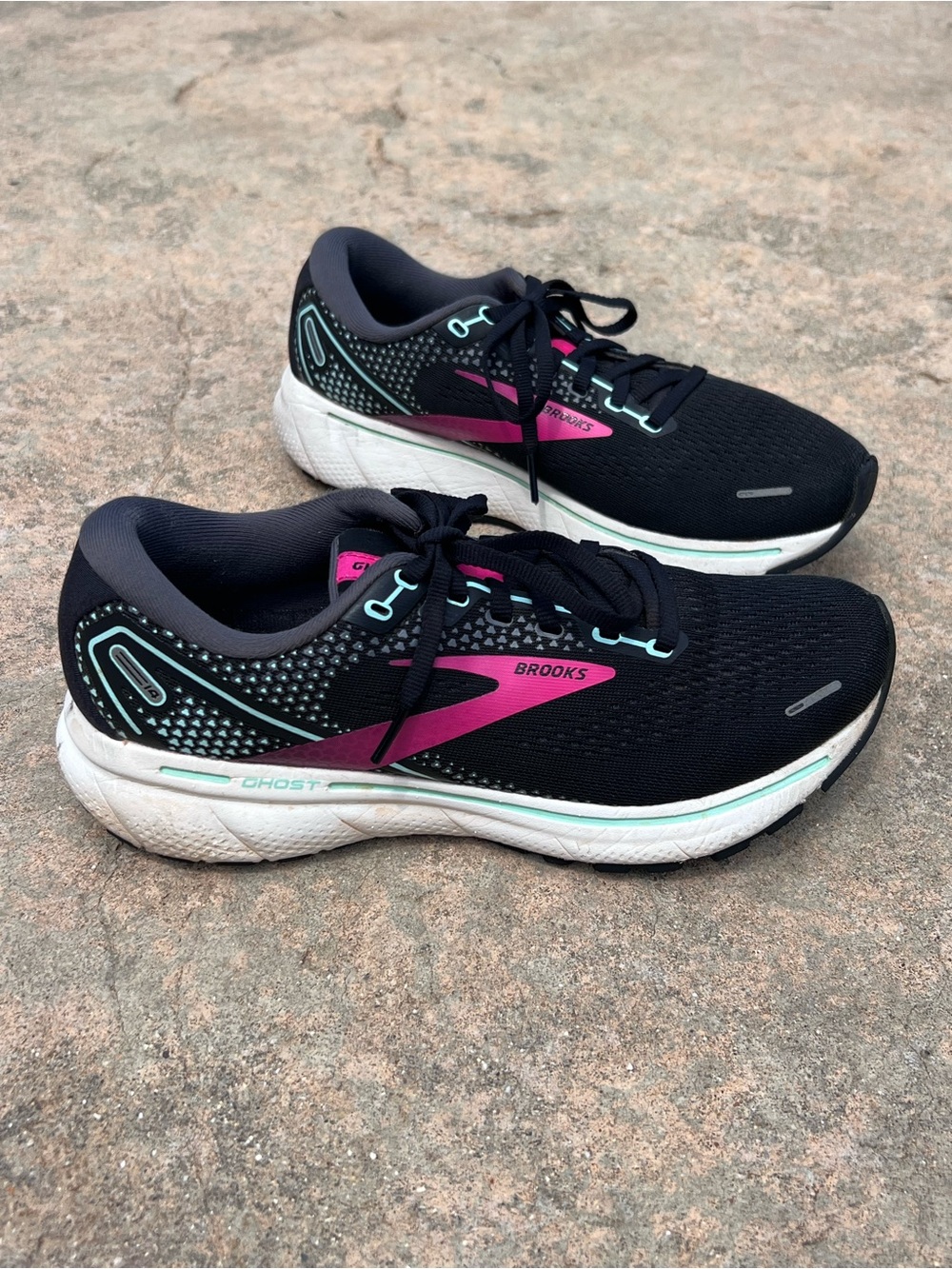 Brooks Ghost Women’s Running Shoes - Black with Pink and Teal Accents